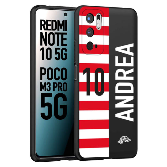 CUSTOMIZZA - Custodia cover nera morbida in tpu compatibile per Xiaomi Redmi Note 10 5G - Poco M3 Pro 5G personalizzata calcio football nome e numero calciatori bianco rossa