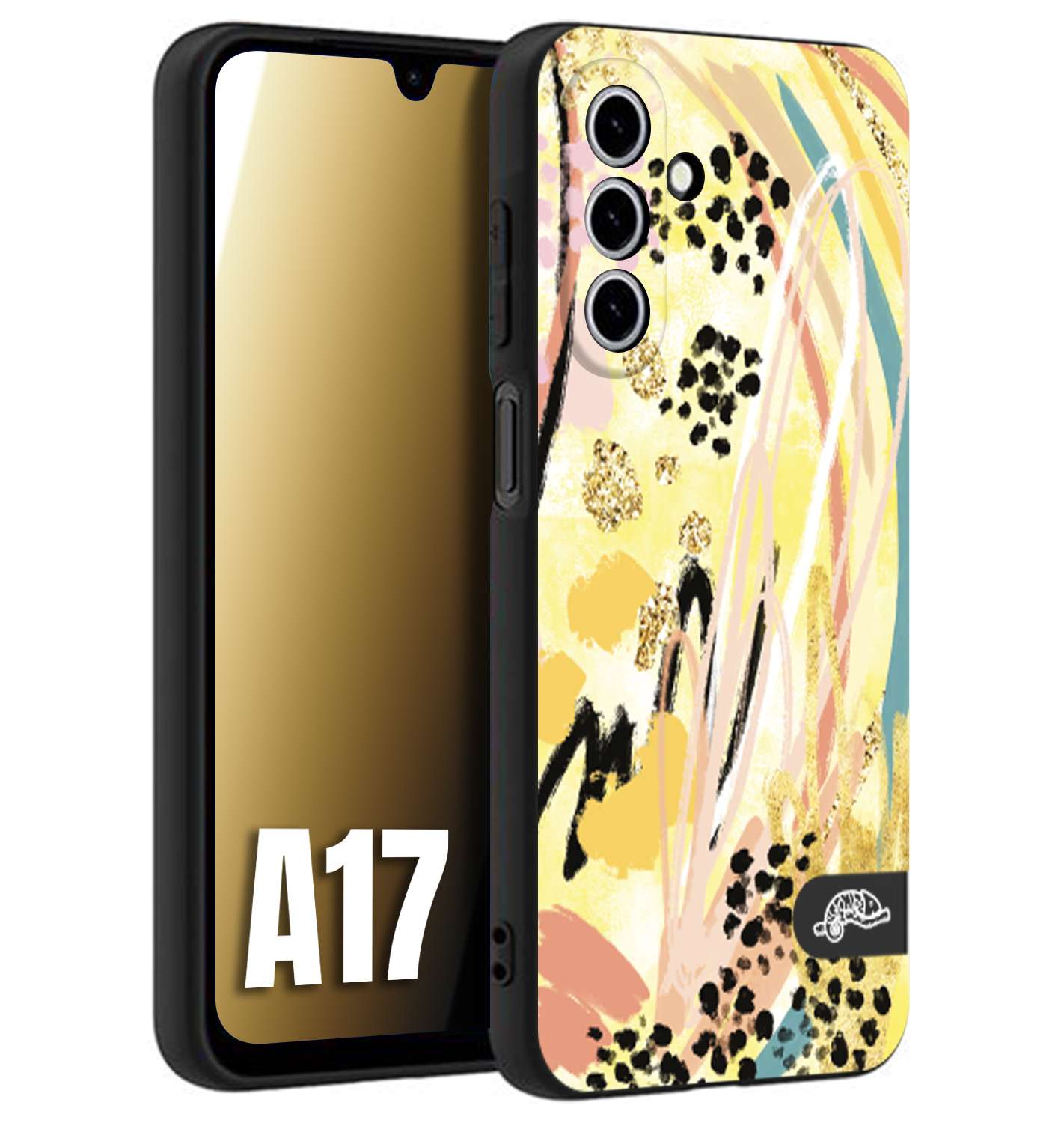 CUSTOMIZZA - Custodia cover nera morbida in tpu compatibile per Samsung A17 astratti donna flower fantasia estate gialla rosa leopardata