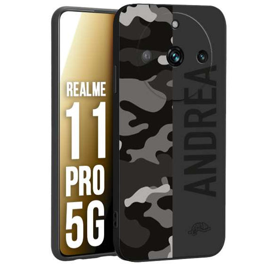 CUSTOMIZZA - Custodia cover nera morbida in tpu compatibile per Realme 11 PRO 5G camouflage mimetico militare personalizzata nome