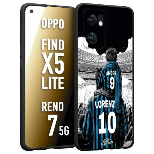 CUSTOMIZZA - Custodia cover nera morbida in tpu compatibile per Oppo Reno 7 - Find X5 LITE personalizzata calcio football padre e figlio calciatori nerazzurra