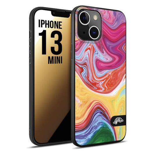 CUSTOMIZZA - Custodia cover nera morbida in tpu compatibile per iPhone 13 MINI colorata fantasia vortice marmo onde verde fucsia gialla