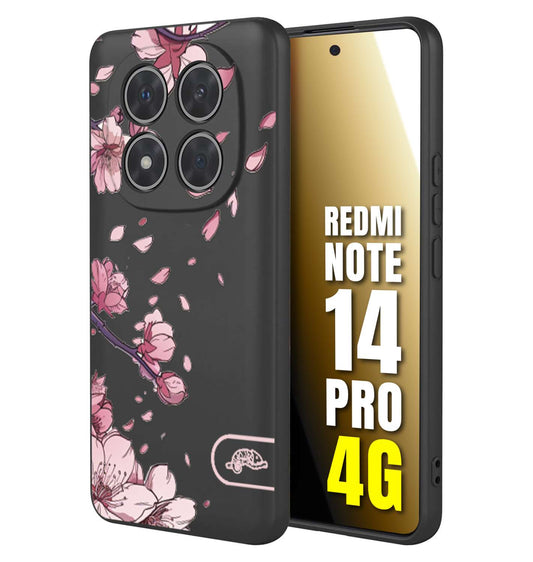 CUSTOMIZZA - Custodia cover nera morbida in tpu compatibile per Xiaomi Redmi Note 14 PRO 4G giapponese fiori di ciliegio in fiore a rilievo disegnata tattoo