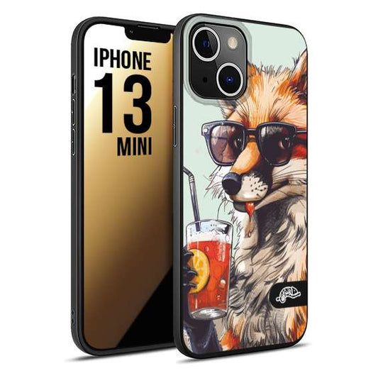 CUSTOMIZZA - Custodia cover nera morbida in tpu compatibile per iPhone 13 MINI estate disegnata cocktails animali simpatici fox volpe negroni