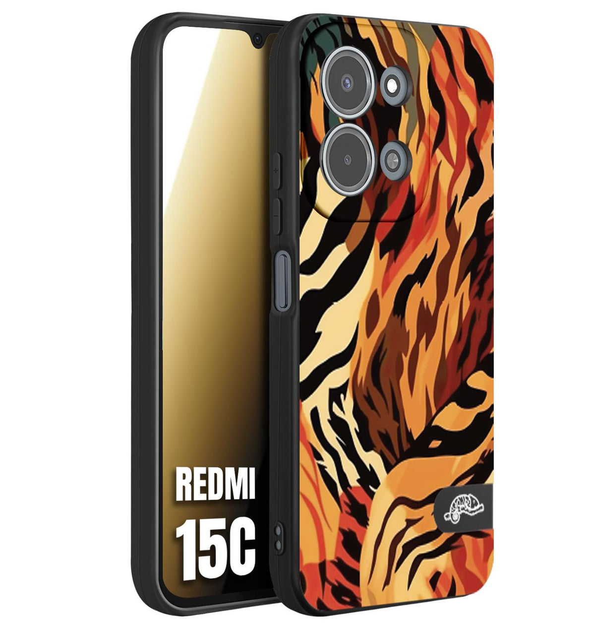 CUSTOMIZZA - Custodia cover nera morbida in tpu compatibile per Xiaomi Redmi 15C leopardato maculato tigrato tiger colorata gialla rossa arancio