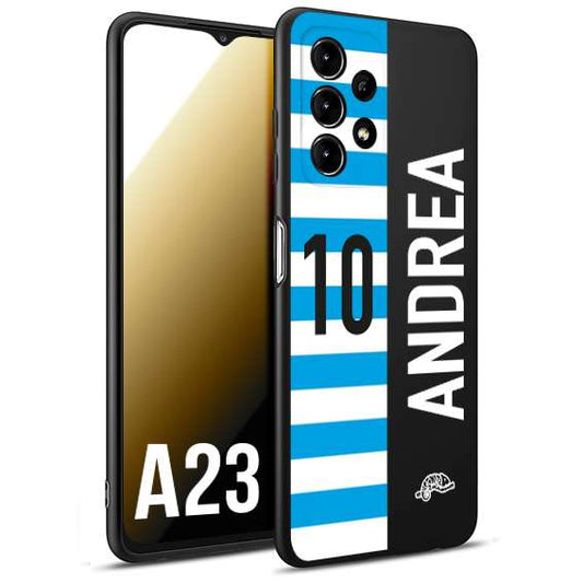 CUSTOMIZZA - Custodia cover nera morbida in tpu compatibile per Samsung A23 personalizzata calcio football nome e numero calciatori biancazzurri