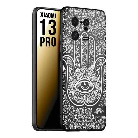 CUSTOMIZZA - Custodia cover nera morbida in tpu compatibile per Xiaomi 13 PRO mano di fatima effetto rilievo mandala donna