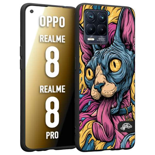 CUSTOMIZZA - Custodia cover nera morbida in tpu compatibile per Realme 8 - 8 PRO Sphynx Colorato Pop Art Psichedelico Gatto Blu Rosa Giallo Artistica Fantasy