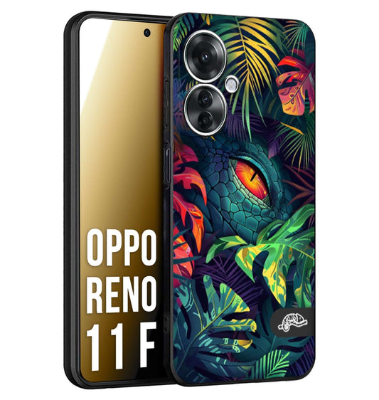 CUSTOMIZZA - Custodia cover nera morbida in tpu compatibile per Oppo Reno 11 F 5G animali color giungla tropicale occhio di coccodrillo alligatore disegnato