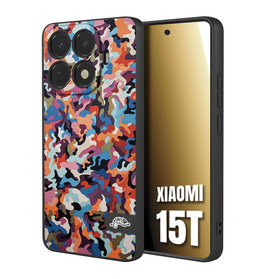 CUSTOMIZZA - Custodia cover nera morbida in tpu compatibile per Xiaomi 15T camouflage mimetico militare moderno blu arancio rosa