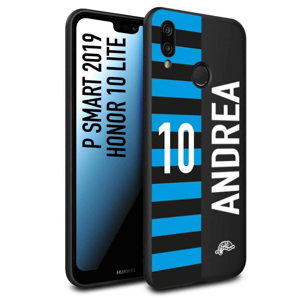 CUSTOMIZZA - Custodia cover nera morbida in tpu compatibile per Huawei P SMART 2019 personalizzata calcio football nome e numero calciatori nerazzurra
