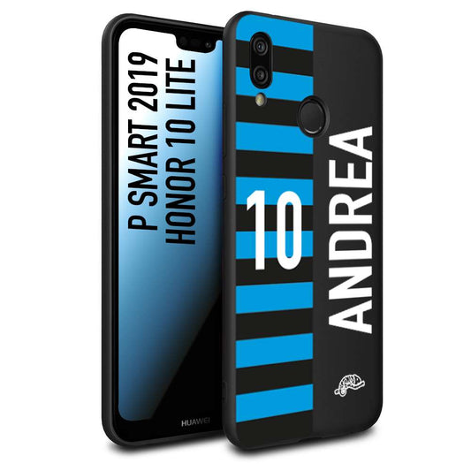 CUSTOMIZZA - Custodia cover nera morbida in tpu compatibile per Huawei P SMART 2019 personalizzata calcio football nome e numero calciatori nerazzurra
