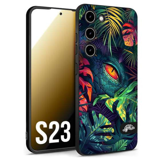 CUSTOMIZZA - Custodia cover nera morbida in tpu compatibile per Samsung S23 animali color giungla tropicale occhio di coccodrillo alligatore disegnato
