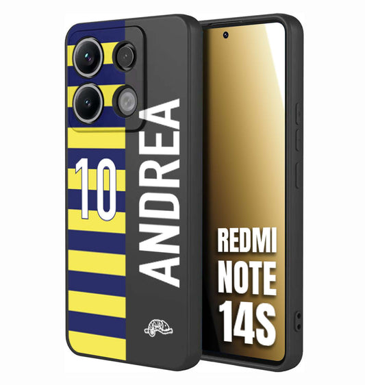 CUSTOMIZZA - Custodia cover nera morbida in tpu compatibile per Xiaomi Redmi Note 14S personalizzata calcio football nome e numero calciatori giallo blu
