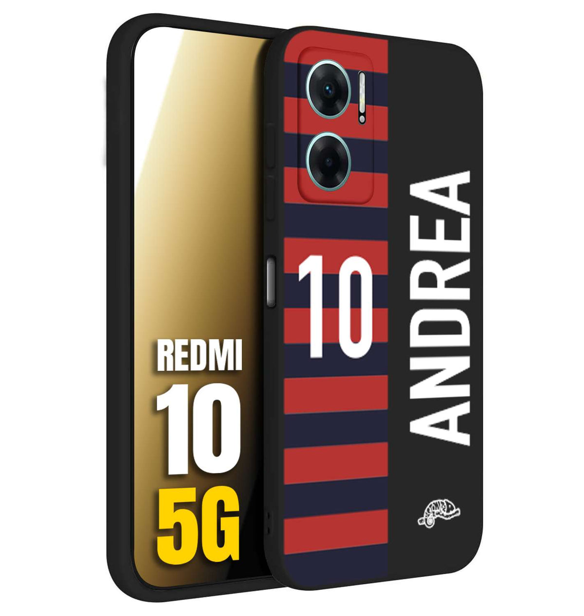CUSTOMIZZA - Custodia cover nera morbida in tpu compatibile per Xiaomi Redmi 10 5G personalizzata calcio football nome e numero calciatori rossoblu