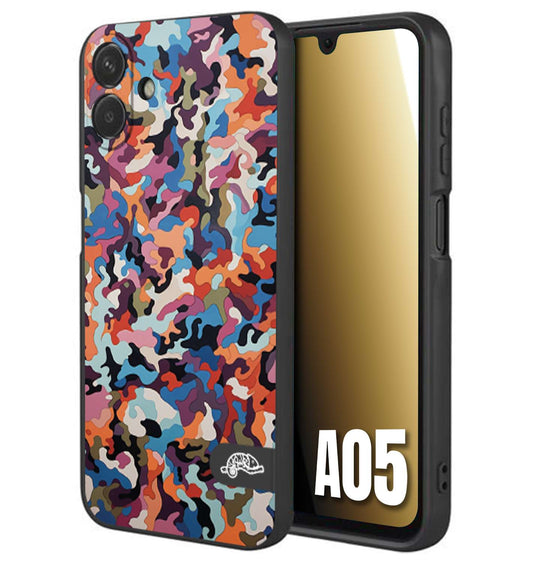 CUSTOMIZZA - Custodia cover nera morbida in tpu compatibile per Samsung A05 camouflage mimetico militare moderno blu arancio rosa