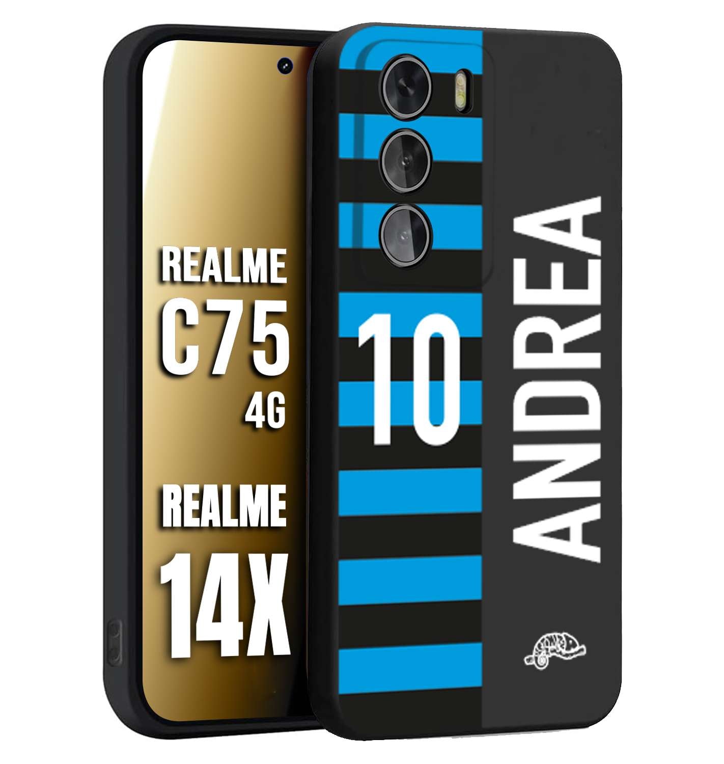 CUSTOMIZZA - Custodia cover nera morbida in tpu compatibile per Realme 14X - C75 4G personalizzata calcio football nome e numero calciatori nerazzurra
