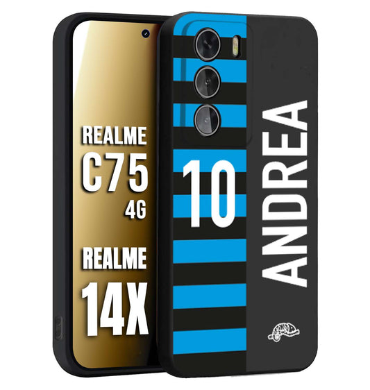 CUSTOMIZZA - Custodia cover nera morbida in tpu compatibile per Realme 14X - C75 4G personalizzata calcio football nome e numero calciatori nerazzurra