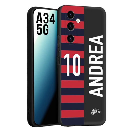 CUSTOMIZZA - Custodia cover nera morbida in tpu compatibile per Samsung A34 5G personalizzata calcio football nome e numero calciatori rossoblu