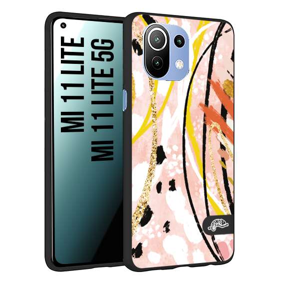 CUSTOMIZZA - Custodia cover nera morbida in tpu compatibile per Xiaomi Mi 11 Lite / Mi 11 Lite 5G fiori astratti donna zebrato leopardato fantasia dorata gialla rosa colorata