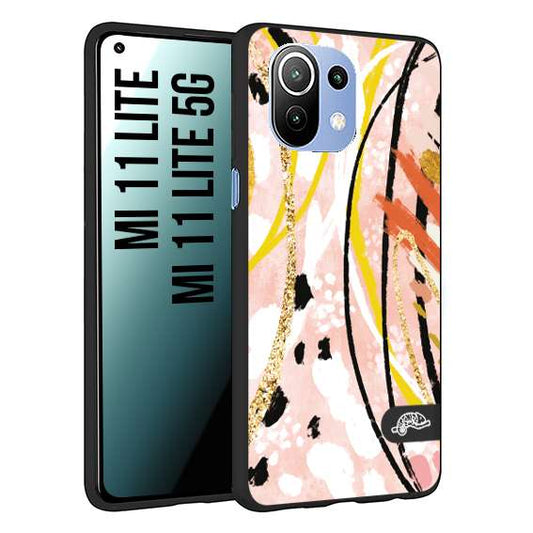 CUSTOMIZZA - Custodia cover nera morbida in tpu compatibile per Xiaomi Mi 11 Lite / Mi 11 Lite 5G fiori astratti donna zebrato leopardato fantasia dorata gialla rosa colorata