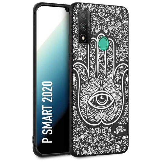 CUSTOMIZZA - Custodia cover nera morbida in tpu compatibile per Huawei P Smart 2020 mano di fatima effetto rilievo mandala donna