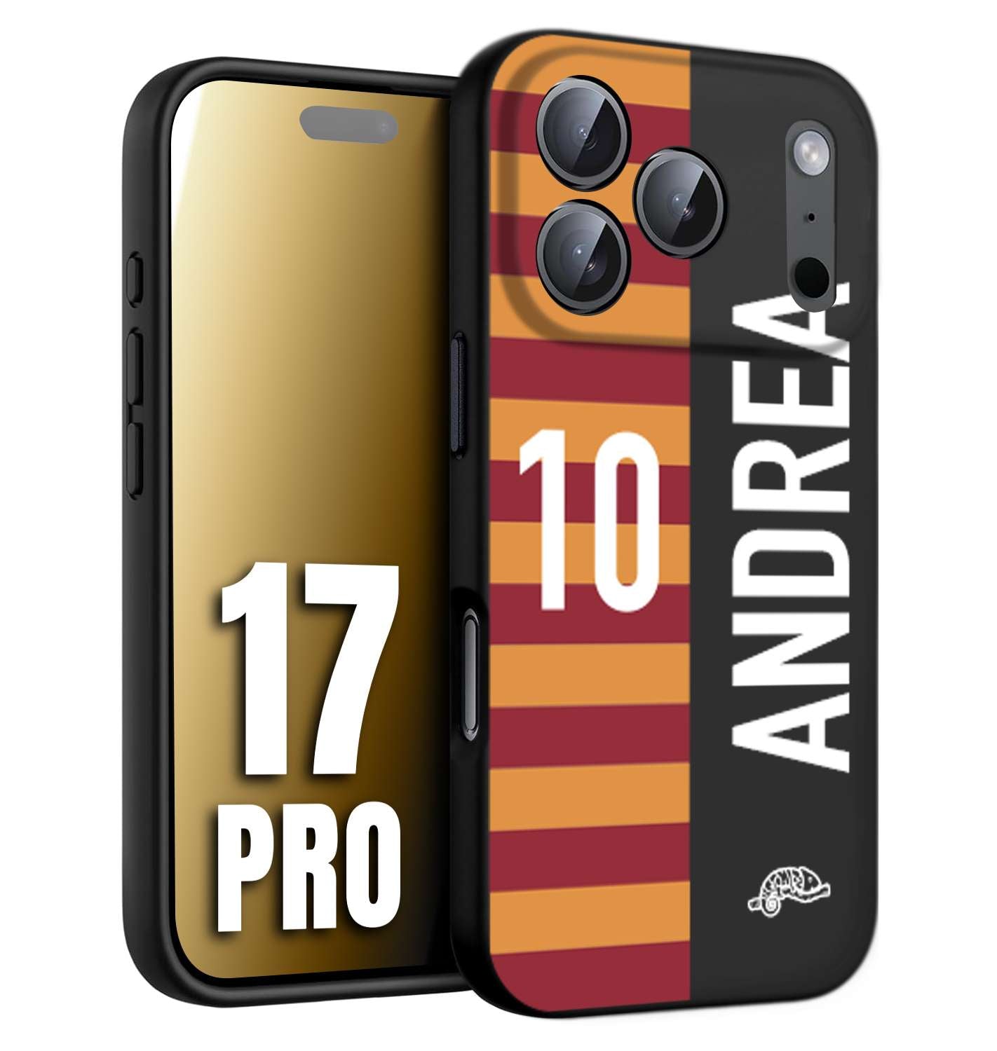 CUSTOMIZZA - Custodia cover nera morbida in tpu compatibile per iPhone 17 PRO personalizzata calcio football nome e numero calciatori giallo rossi