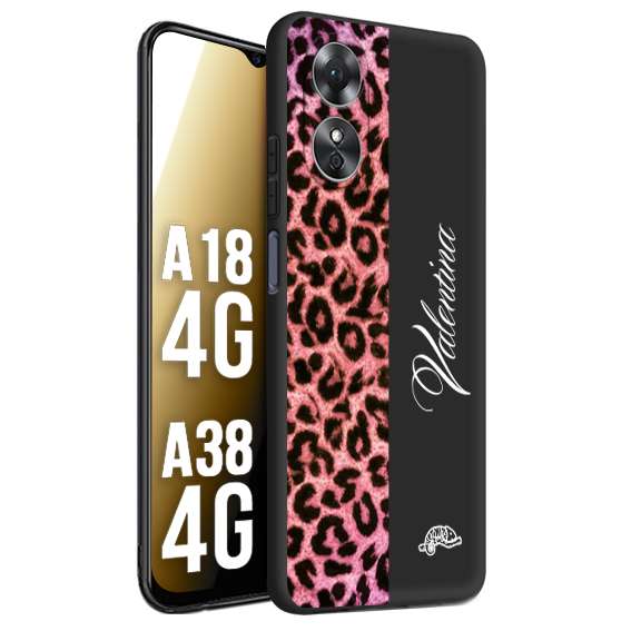 CUSTOMIZZA - Custodia cover nera morbida in tpu compatibile per Oppo A18 4G - A38 4G leopardato rosa fucsia personalizzata nome iniziali