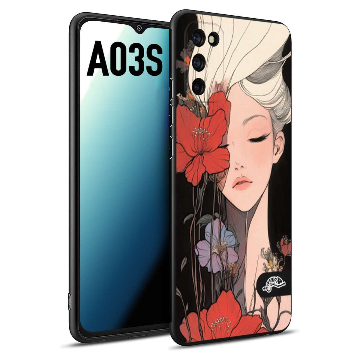 CUSTOMIZZA - Custodia cover nera morbida in tpu compatibile per Samsung A03S woman flower Fantasia Floreale Design Donna e Fiori, Retro Artistico