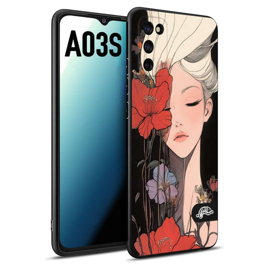CUSTOMIZZA - Custodia cover nera morbida in tpu compatibile per Samsung A03S woman flower Fantasia Floreale Design Donna e Fiori, Retro Artistico