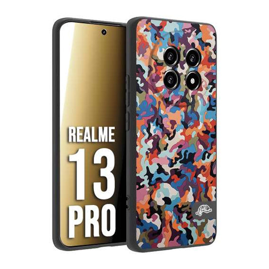 CUSTOMIZZA - Custodia cover nera morbida in tpu compatibile per Realme 13 PRO camouflage mimetico militare moderno blu arancio rosa