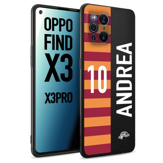 CUSTOMIZZA - Custodia cover nera morbida in tpu compatibile per Oppo Find X3 - Find X3 Pro 5G personalizzata calcio football nome e numero calciatori giallo rossi