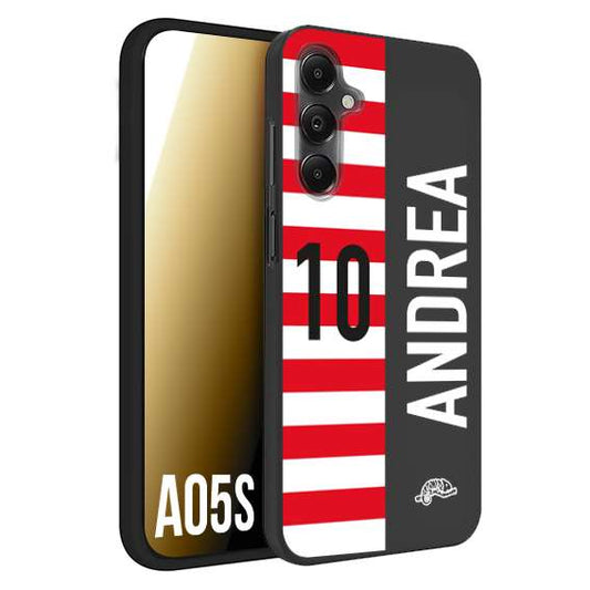 CUSTOMIZZA - Custodia cover nera morbida in tpu compatibile per Samsung A05S personalizzata calcio football nome e numero calciatori bianco rossa