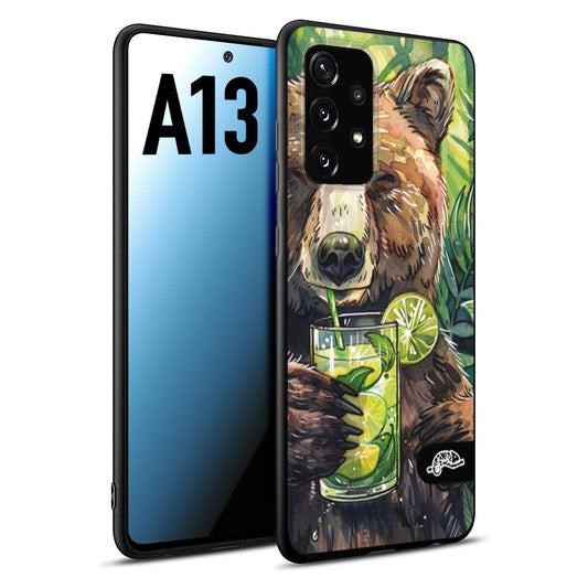 CUSTOMIZZA - Custodia cover nera morbida in tpu compatibile per Samsung A13 estate disegnata cocktails animali simpatici orso bear negroni