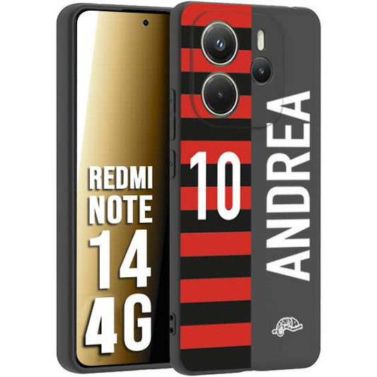 CUSTOMIZZA - Custodia cover nera morbida in tpu compatibile per Xiaomi Redmi Note 14 4G personalizzata calcio football nome e numero calciatori rossonera