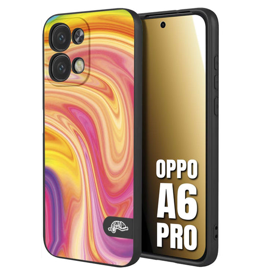 CUSTOMIZZA - Custodia cover nera morbida in tpu compatibile per Oppo A6 PRO colorata fantasia vortice marmo onde rosa fucsia gialla