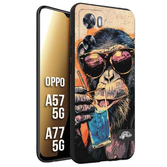 CUSTOMIZZA - Custodia cover nera morbida in tpu compatibile per Oppo A57 5G - A77 5G estate disegnata cocktails animali simpatici scimmia monkey negroni