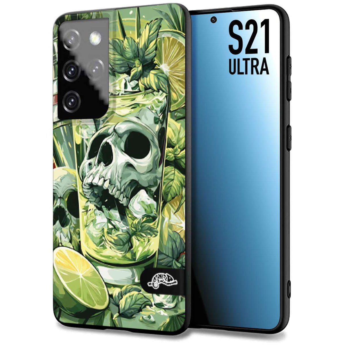CUSTOMIZZA - Custodia cover nera morbida in tpu compatibile per Samsung S21 ULTRA Mojito cocktail teschio illustrazione drink lime menta ghiacci tropicale street art