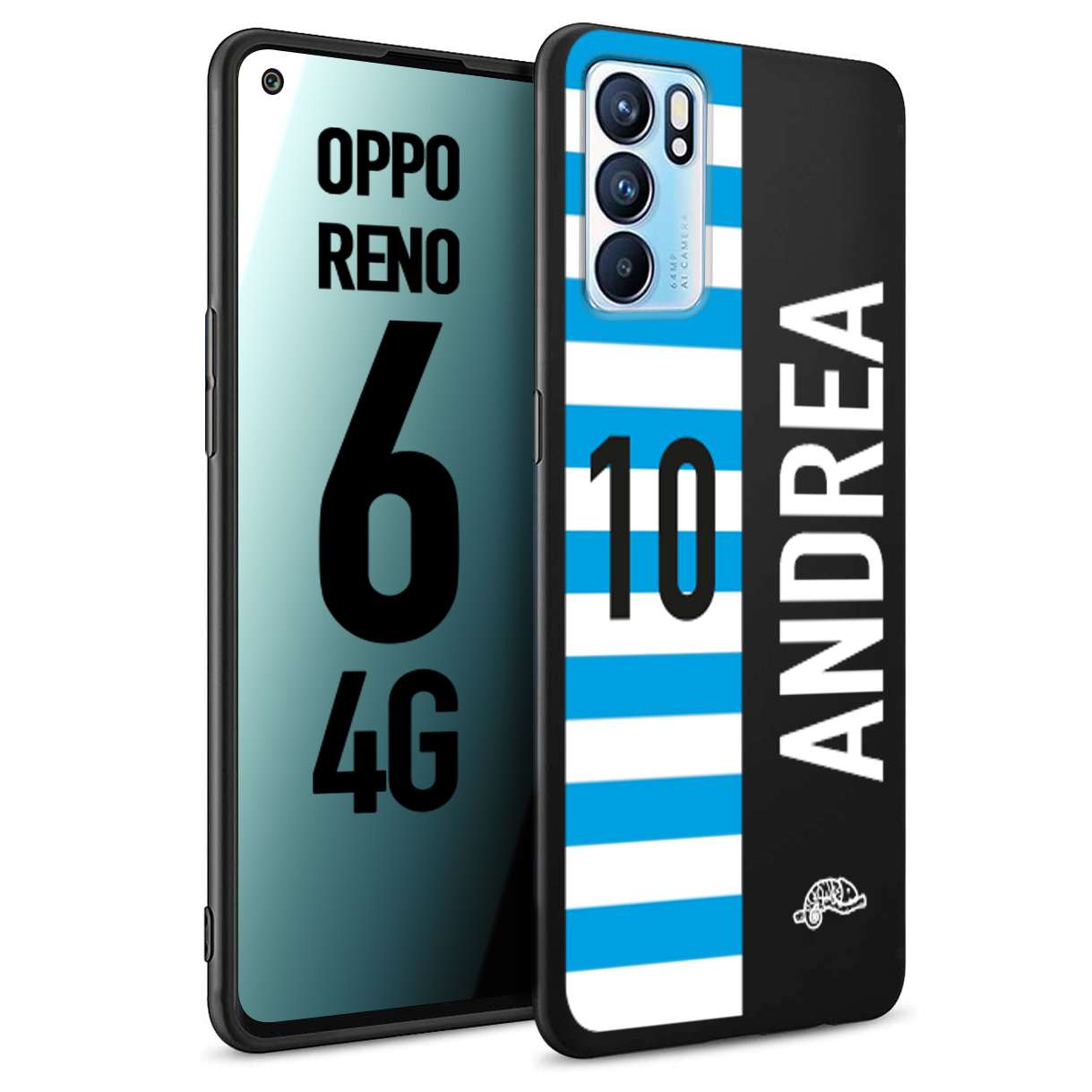 CUSTOMIZZA - Custodia cover nera morbida in tpu compatibile per Oppo Reno 6 4G personalizzata calcio football nome e numero calciatori biancazzurri