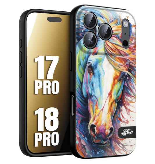 CUSTOMIZZA - Custodia cover nera morbida in tpu compatibile per iPhone 17 PRO - 18 PRO animali color cavallo horse viso colori vibranti disegnato schizzo