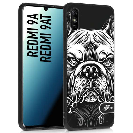CUSTOMIZZA - Custodia cover nera morbida in tpu compatibile per Xiaomi Redmi 9A - 9AT bulldog bianco a rilievo disegnato tattoo tatuaggio