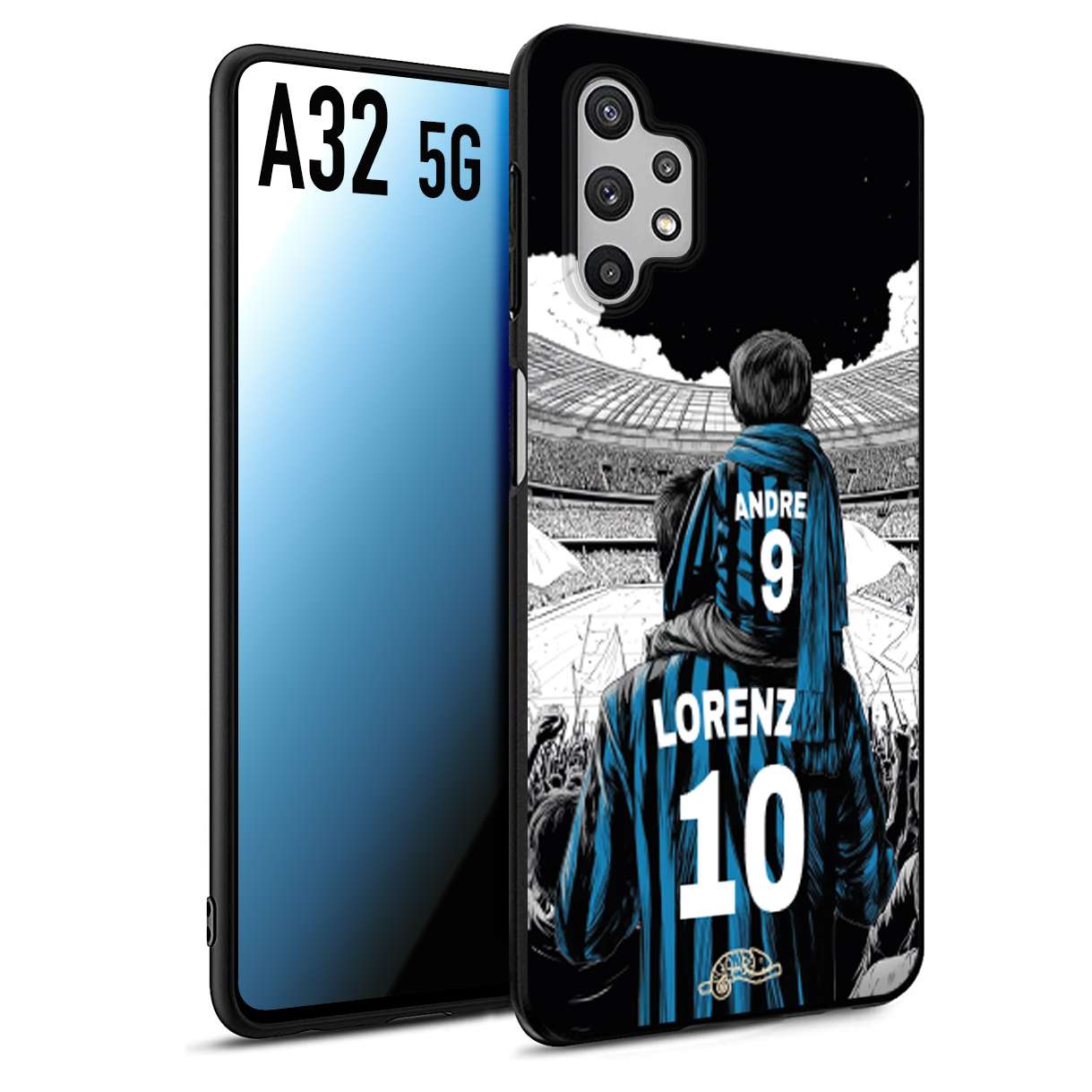 CUSTOMIZZA - Custodia cover nera morbida in tpu compatibile per Samsung A32 5G personalizzata calcio football padre e figlio calciatori nerazzurra