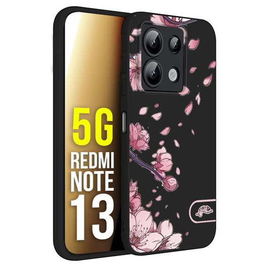 CUSTOMIZZA - Custodia cover nera morbida in tpu compatibile per Xiaomi Redmi Note 13 5G giapponese fiori di ciliegio in fiore a rilievo disegnata tattoo