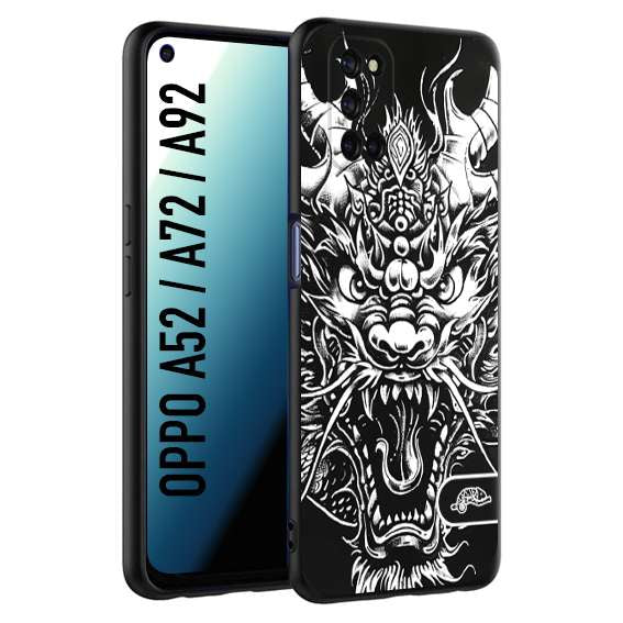 CUSTOMIZZA - Custodia cover nera morbida in tpu compatibile per Oppo A52 - A72 - A92 drago black and white bianco a rilievo disegnato tattoo tatuaggio