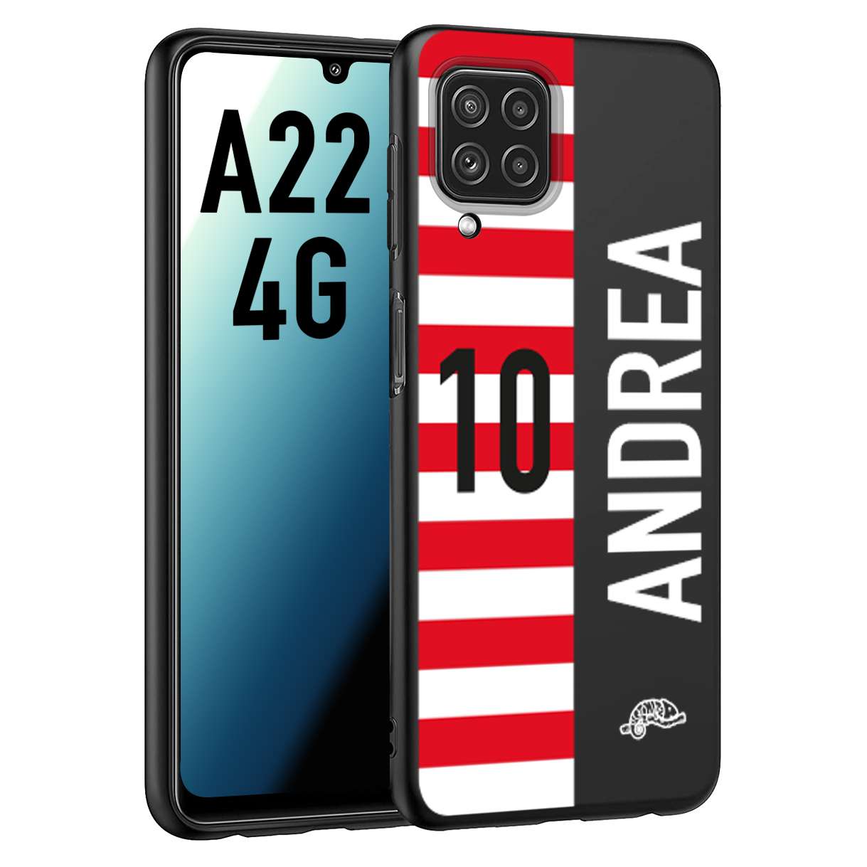 CUSTOMIZZA - Custodia cover nera morbida in tpu compatibile per Samsung A22 4G personalizzata calcio football nome e numero calciatori bianco rossa