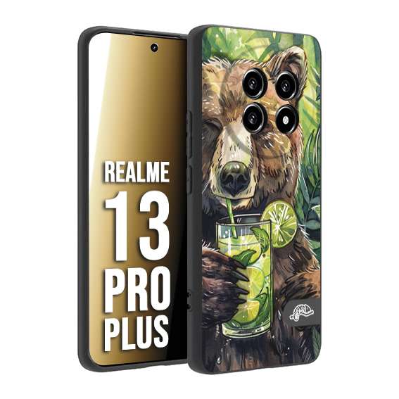 CUSTOMIZZA - Custodia cover nera morbida in tpu compatibile per Realme 13 PRO PLUS fiori estate disegnata cocktails animali simpatici orso bear negroni