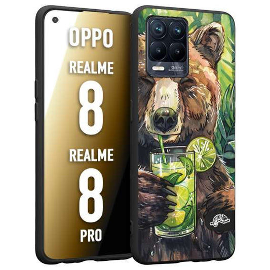 CUSTOMIZZA - Custodia cover nera morbida in tpu compatibile per Oppo Realme 8 - 8 PRO estate disegnata cocktails animali simpatici orso bear negroni