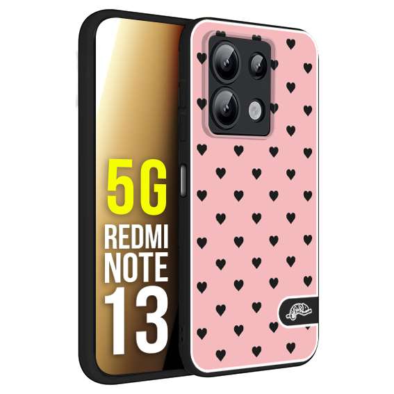 CUSTOMIZZA - Custodia cover nera morbida in tpu compatibile per Xiaomi Redmi Note 13 5G cuori pois rosa donna pin up vintage