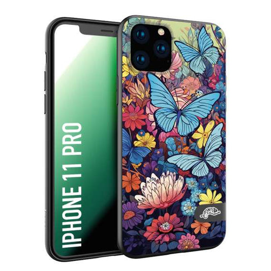 CUSTOMIZZA - Custodia cover nera morbida in tpu compatibile per iPhone 11 PRO farfalle butterfly moderno donna disegnate gialla blu rosa