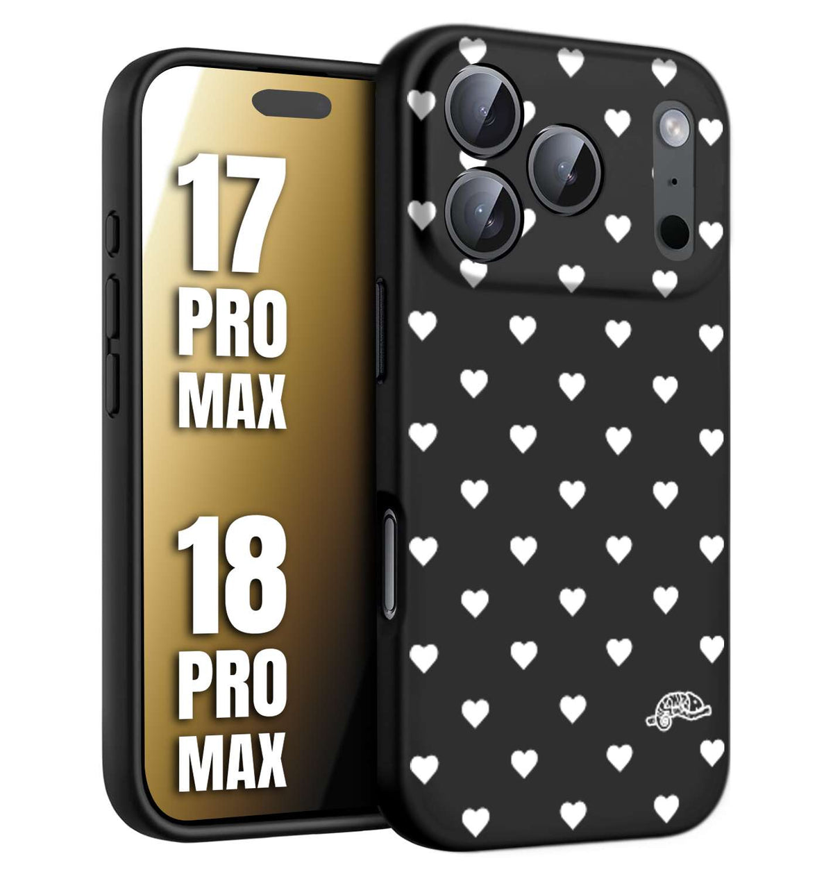 CUSTOMIZZA - Custodia cover nera morbida in tpu compatibile per iPhone 17 PRO MAX - 18 PRO MAX cuori pois bianchi donna pin up vintage