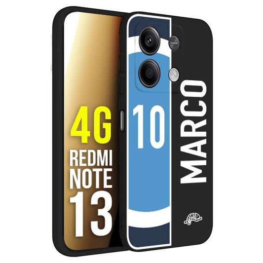 CUSTOMIZZA - Custodia cover nera morbida in tpu compatibile per Xiaomi Redmi Note 13 4G personalizzata calcio football nome e numero calciatori biancoazzurri bianco celesti